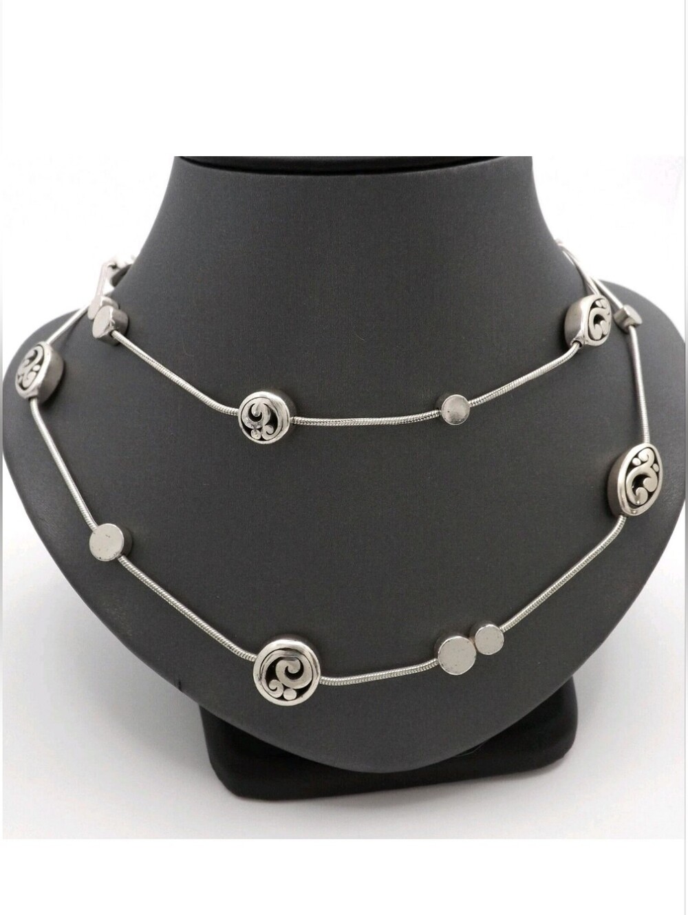 BRIGHTON Silver Swirl Station Necklace - Elegant Silver Layered Style 40" Long